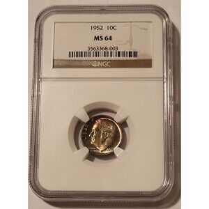 1952 Roosevelt Dime MS64 NGC Toned